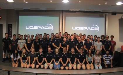 The full UQ Space team, ready to watch their projects lift off at Thunda Down Under 2019.